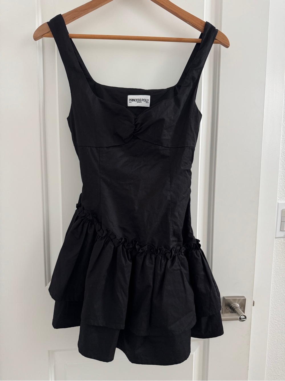 Princess Polly Shantelle asymmetric ruffle hem lace-up detail romper in black 2 - Picture 11 of 12